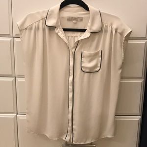 LOFT petite sleeveless button-up off-white blouse